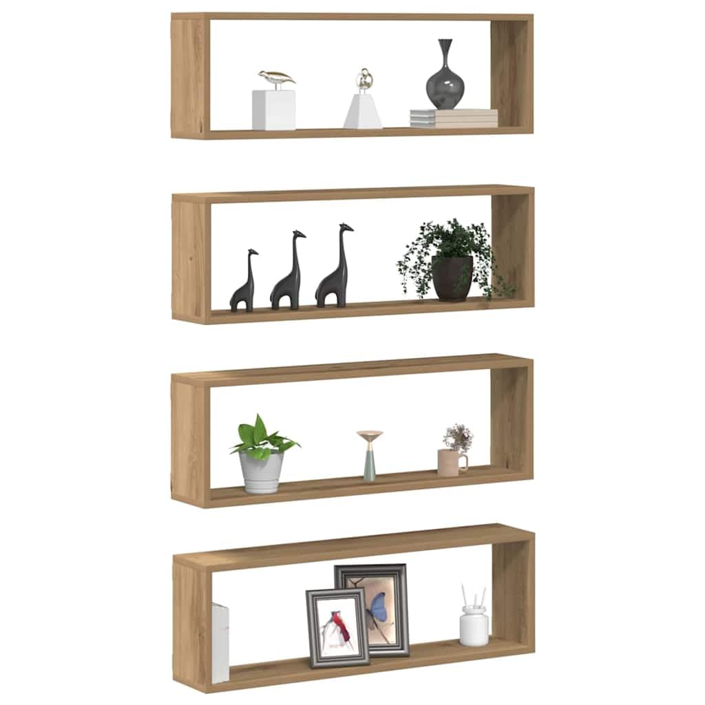 vidaXL Wandmontierte Holzregale in Artisan Eiche | Set von 4 Haltbare Holzwerkstoff Moderne Gestaltu
