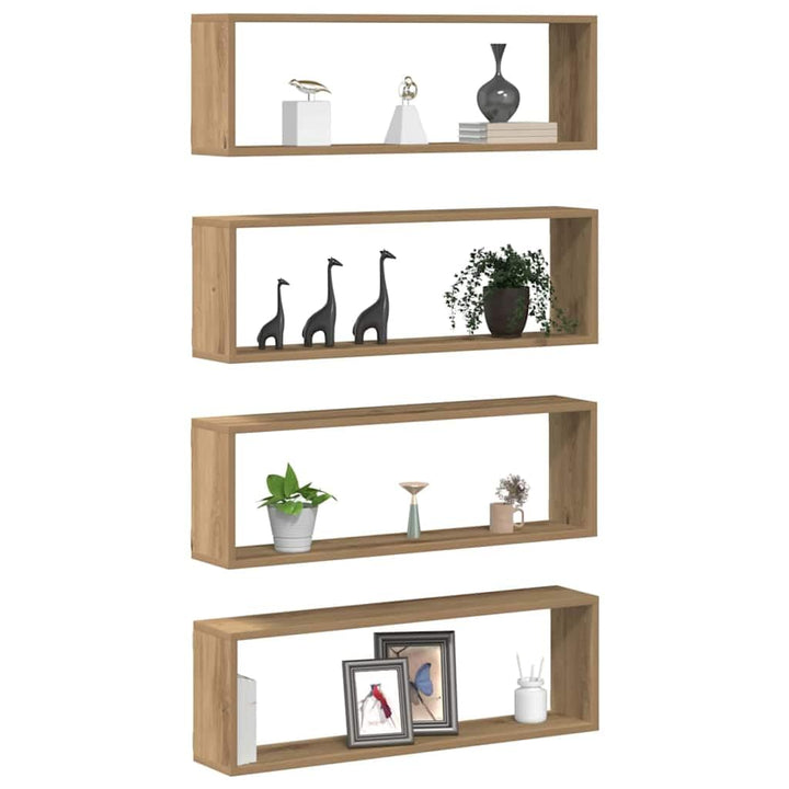 vidaXL Wandmontierte Holzregale in Artisan Eiche | Set von 4 Haltbare Holzwerkstoff Moderne Gestaltu