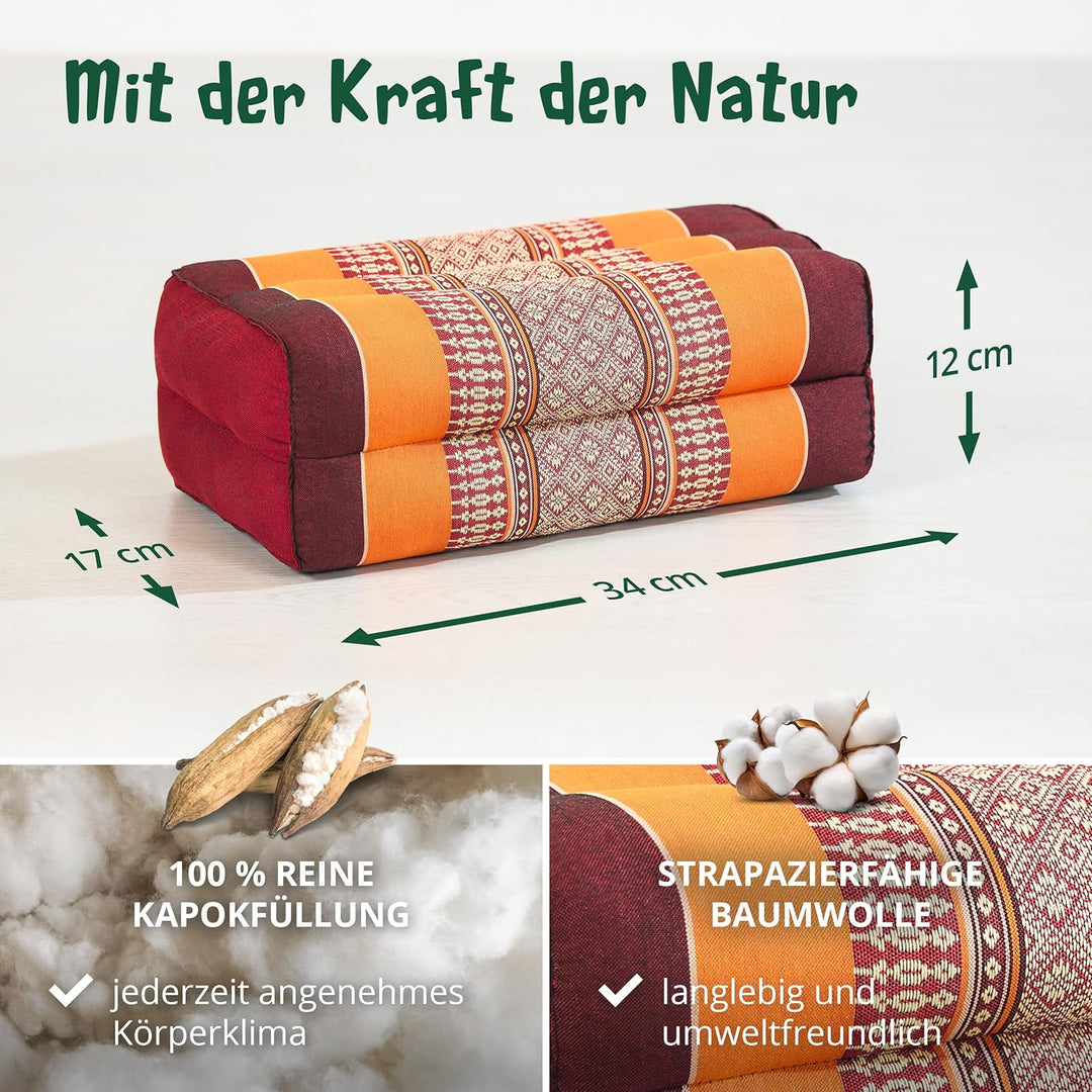 livasia Block Yogakissen eckig - 17x34x12cm - Meditationskissen mit Kapok, Stützkissen Bolster recht