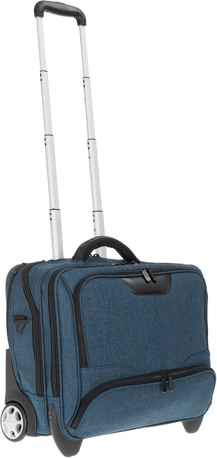 Trolley Pilotentrolly mit Polstertasche 17 Zoll [41 cm x 29 cm] + Ledermäppchen (DARKBLUE Two Tone),