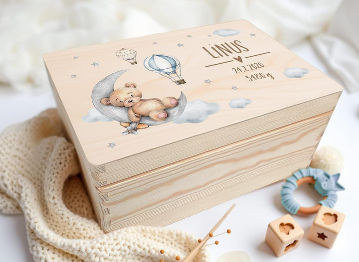 Little Deco Personalisierte Erinnerungsbox Baby Holzkiste mit Deckel | M - 30 x 20 x 13 cm | Erinner