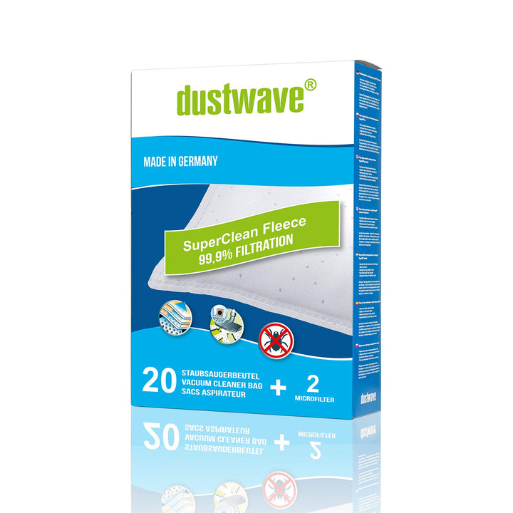 Dustwave® Premium 20 Staubsaugerbeutel für Hoover H 63 / H63 - hocheffizient, mehrlagiges Mikrovlies