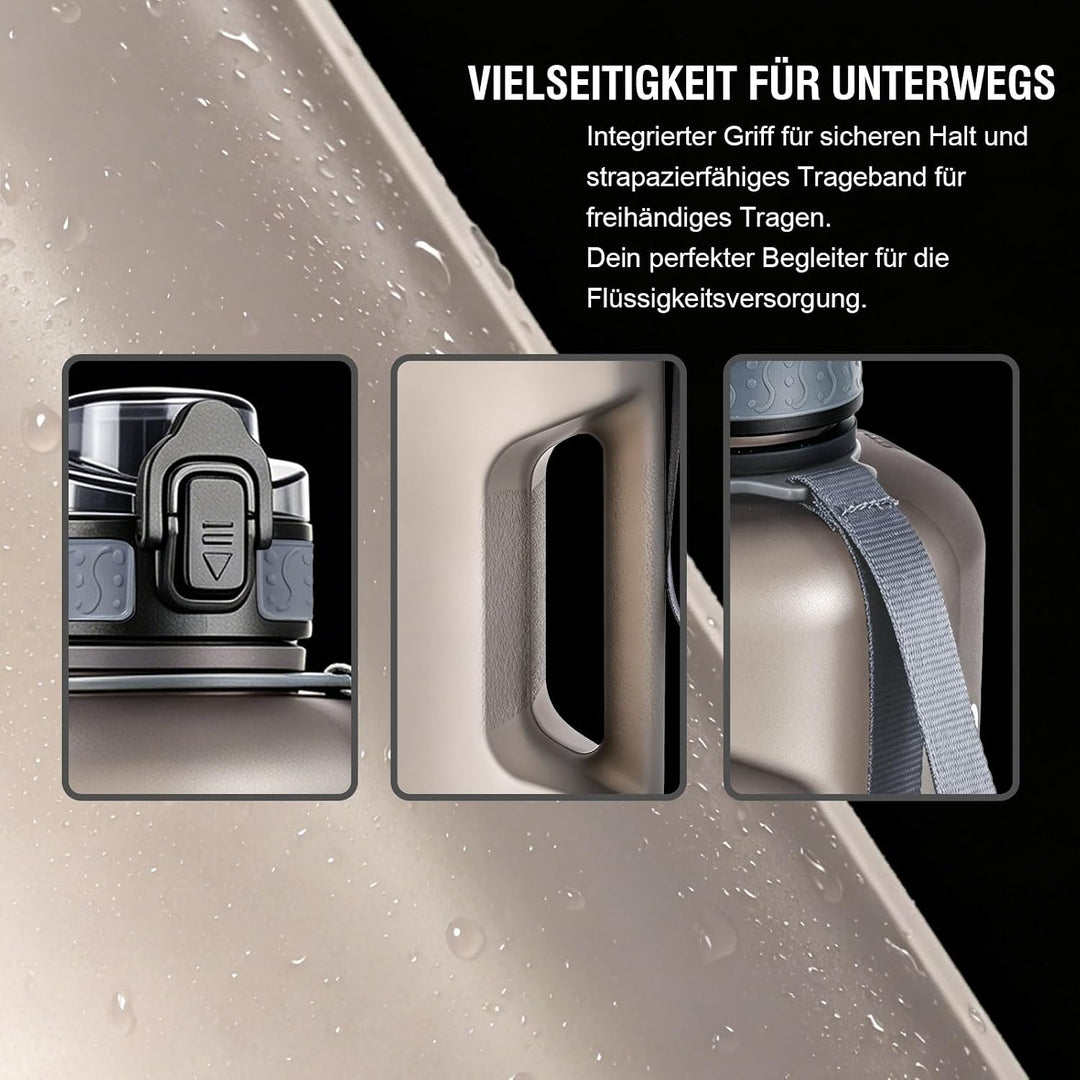 GEMFUL 2.2L Trinkflasche Sport - Grosse Wasserflasche mit Griff & Zeitmarkierungen - Perfekt für Fit