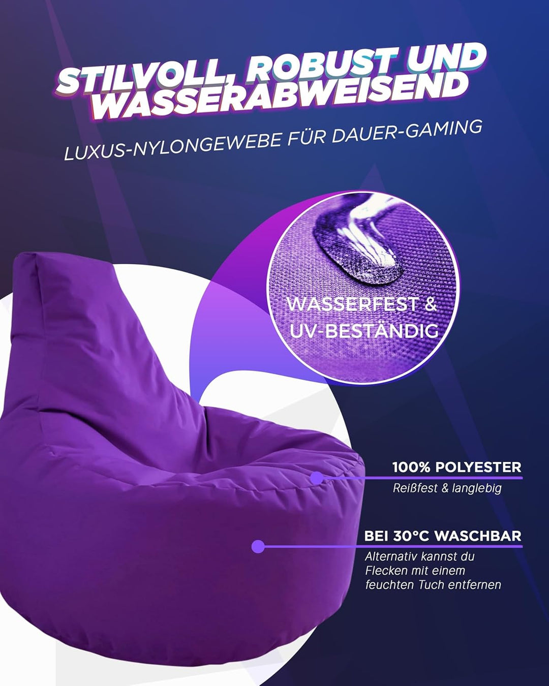 PATCH HOME Gamer Kissen & Lounge Sitzsack – befüllbar mit Reissverschluss, gefüllt mit Styropor, gee
