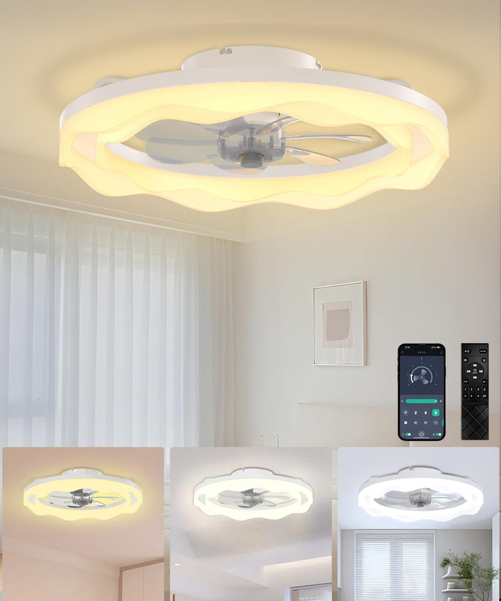JAYNLT Deckenventilator mit Beleuchtung, Ø50CM Weiss Dimmbarer LED Deckenleuchte mit Ventilator 3000