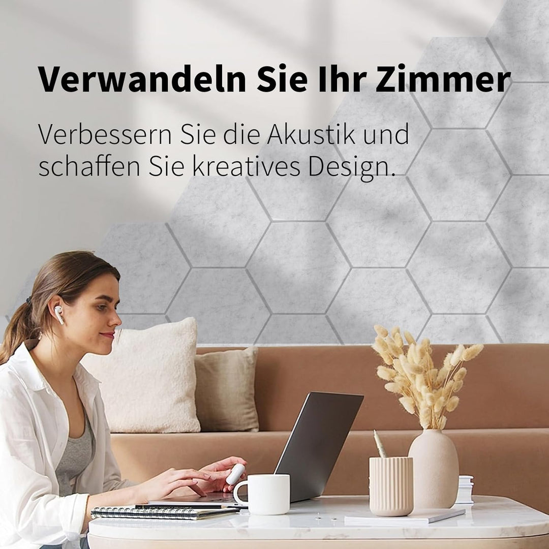 36 Stück Hexagon Akustikplatten selbstklebend, Abdeckung 2.11㎡, Schallschutz & Schalldämmung für Wän