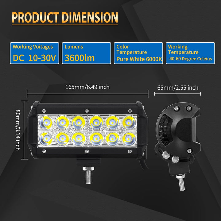 Willpower 2pc Led Arbeitsscheinwerfer Bar 18 cm 36W LED Scheinwerfer 12V 24V Zusatzscheinwerfer 6000