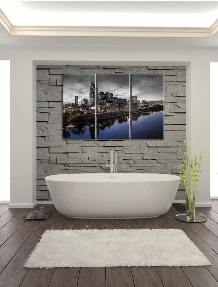 Pixxprint Nashville Skyline Panorama als Leinwandbild/Grösse: 3 Teilig (120x80 cm) cm/Wandbild/Kunst