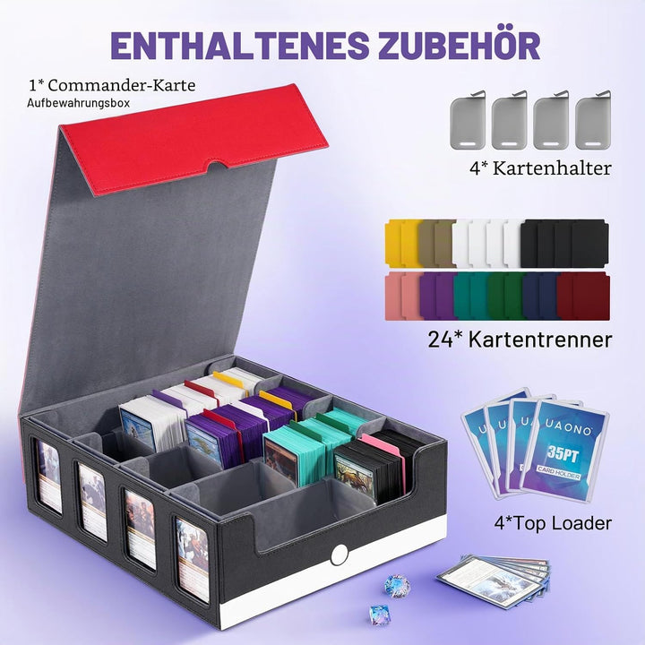 Sammelkarten Aufbewahrungsbox mit Commander Display; 2400+ Deck Box für MTG mit abnehmbarem Deckel;