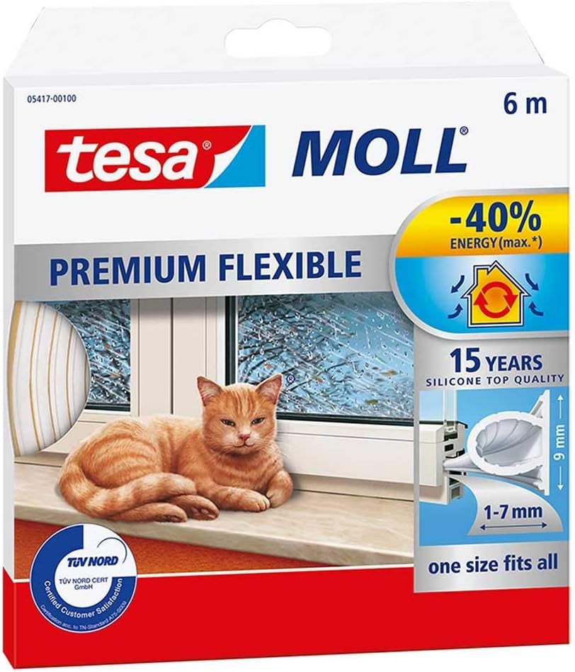 tesamoll Premium Flexible - Selbstklebende Silikondichtung zum Isolieren von Spalten an Fenstern und