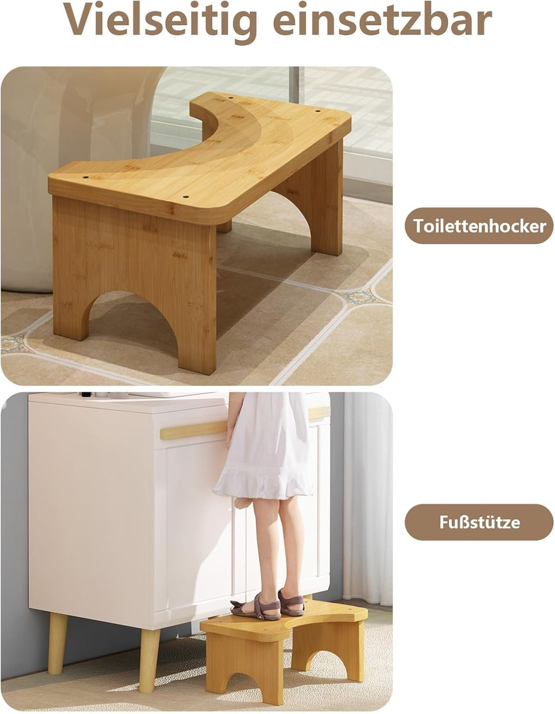 Toilettenhocker aus Bambusholz für Erwachsene, Klohocker für verbesserten Stuhlgang, WC Hocker für b