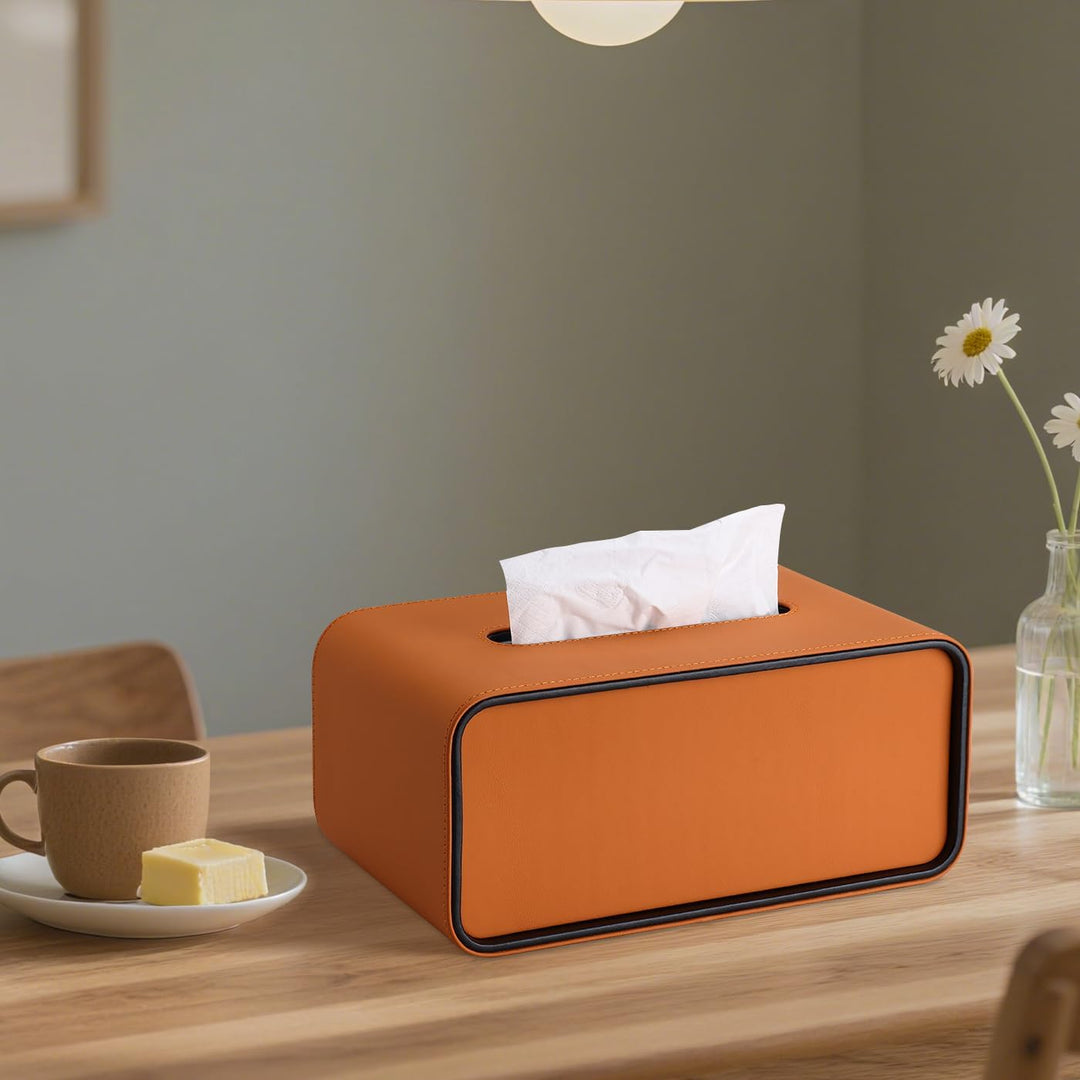 GORESE Taschentuchbox,Leder Rechteckige Kosmetiktücherbox Papiertaschentuchhalter Taschentuchspender