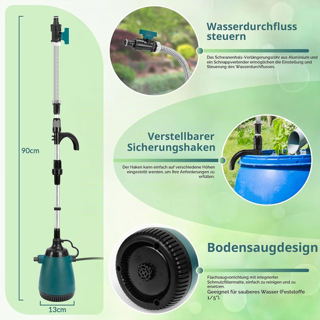 Akku-Tauchdruck/Regenfasspumpe Kompatibel mit Makita 18V Lithium Akku, Fördermenge max. 5000L/h, Sch