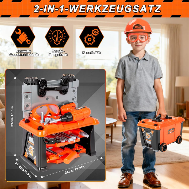 MOMOSTAR Werkzeugkoffer Kinder Spielzeug ab 3 Jahre Junge, 2 in 1 Kinder Werkzeugkoffer, Kinderwerkz