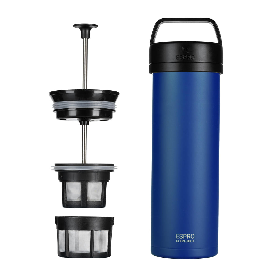 ESPRO Reise French Press Ultralight, Mini Coffee Maker mit Thermo-Funktion, 475ml, blau Blau ESPRO R