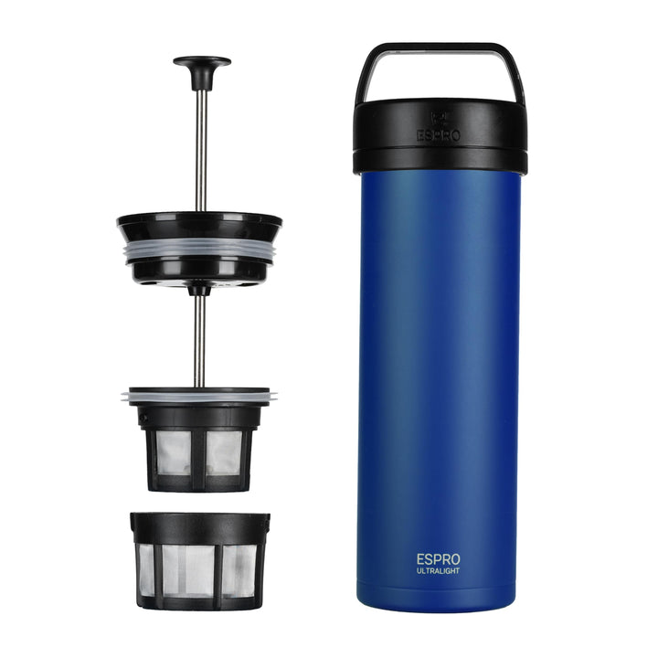 ESPRO Reise French Press Ultralight, Mini Coffee Maker mit Thermo-Funktion, 475ml, blau Blau ESPRO R