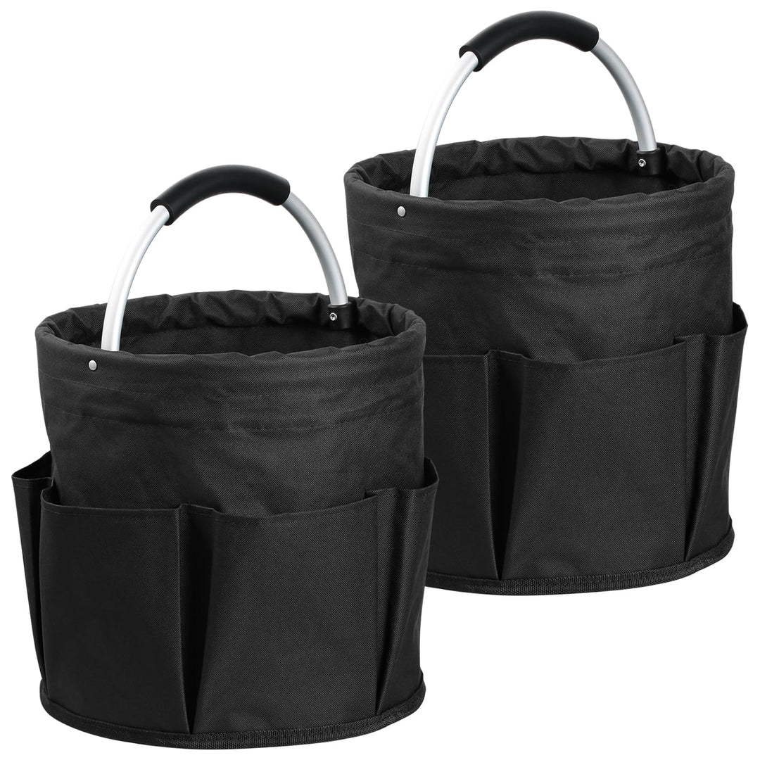 2Pack Faltbar Putzmittel Organizer, 17L Einkaufskorb mit Griff und 6 Taschen, Tragbarer Werkzeugtasc