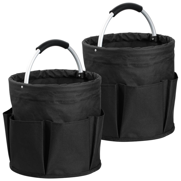 2Pack Faltbar Putzmittel Organizer, 17L Einkaufskorb mit Griff und 6 Taschen, Tragbarer Werkzeugtasc