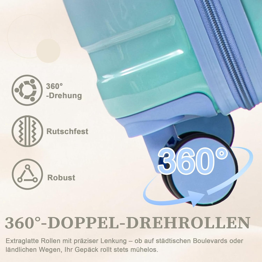 Hartschalen-Koffer Trolley Handgepäck Rollkoffer, Reisekoffer Set mit 4 Rollen, 2er Gepäckset, Blau
