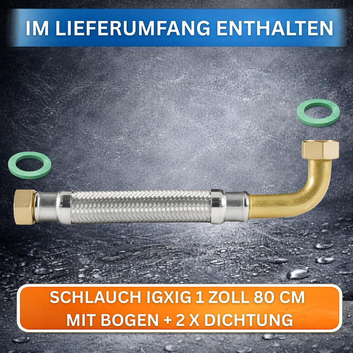 DVGW gep. Panzerschlauch 1 Zoll DN25 Edelstahl Flexschlauch Wasseranschluss Heizung Enthärtungsanlag