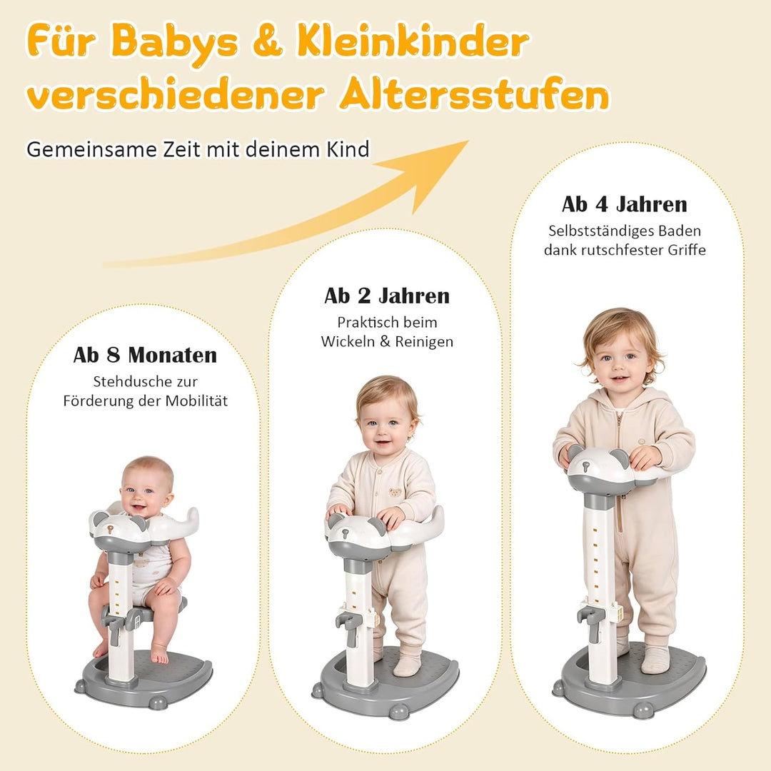 Baby Dusche Ständer – Einstellbarer Baby Shower Stand Support mit AntiRutsch-Basis, Anehmbarem Sitz,
