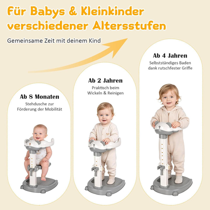 Baby Dusche Ständer – Einstellbarer Baby Shower Stand Support mit AntiRutsch-Basis, Anehmbarem Sitz,