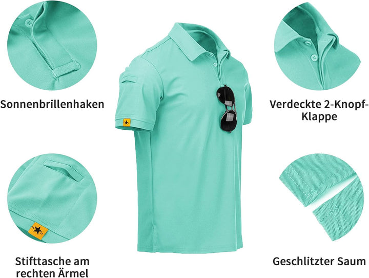 geeksport Poloshirt Herren Kurzarm Freizeit Sport Polo Golf Tshirts Männer Polohemd Türkisblau M, Tü