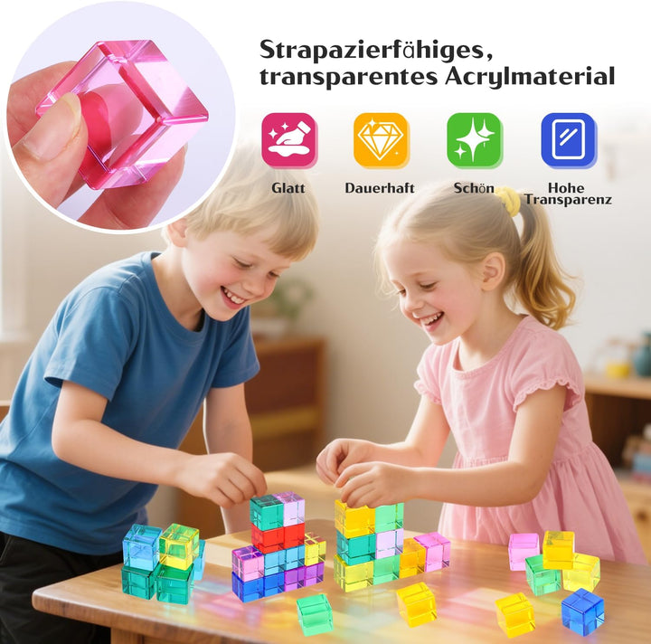 Niuny Lichtbausteine Kinder 20stk Acryl Bausteine Kinder Stapelspielzeug Sensorik Bausteine Acrylbau