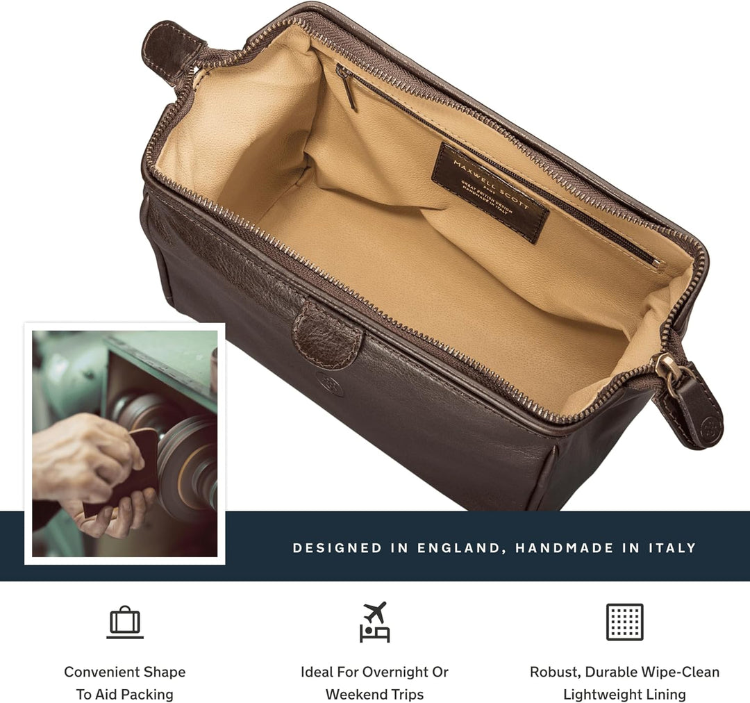 Maxwell Scott - Personalisierte Herren Luxus Leder Kulturbeutel Dopp Kit mit Reissverschluss Öffnung