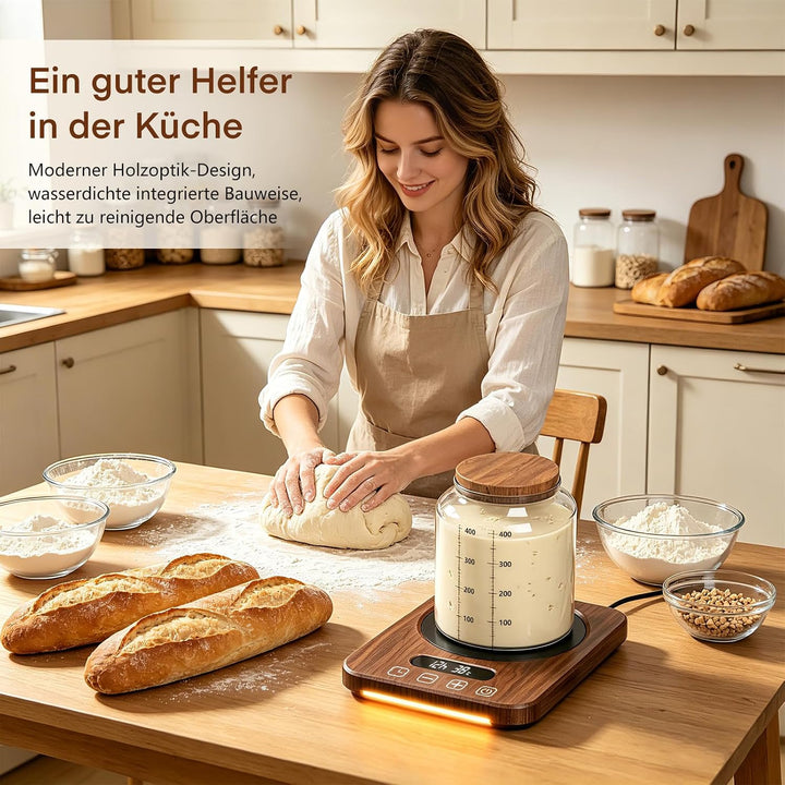 Sauerteigwärmer 21-38℃ Präzise Temperaturregelung, 12H Timer Wärmeplatte mit Speicherfunktion für Br