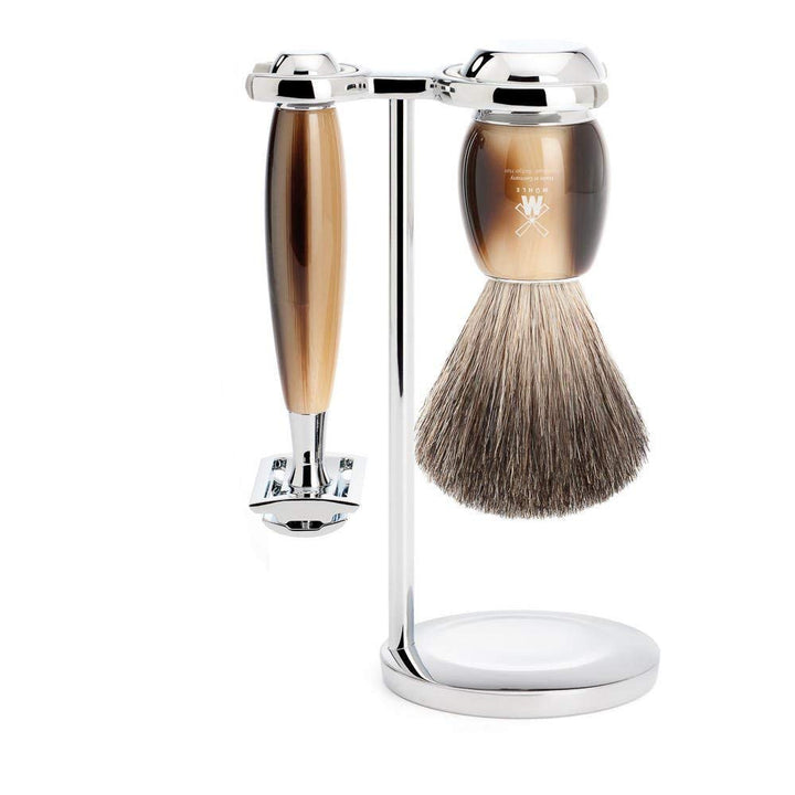 MÜHLE Rasierset - Vivo Serie - Dachshaar - Rasierhobel - Edelharz hornbraun