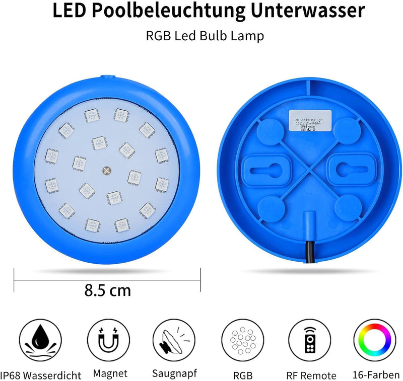 COOLWEST LED Poolbeleuchtung 10W, RGB Poolbeleuchtung Unterwasser Led mit Magnet für Stahlwandpools