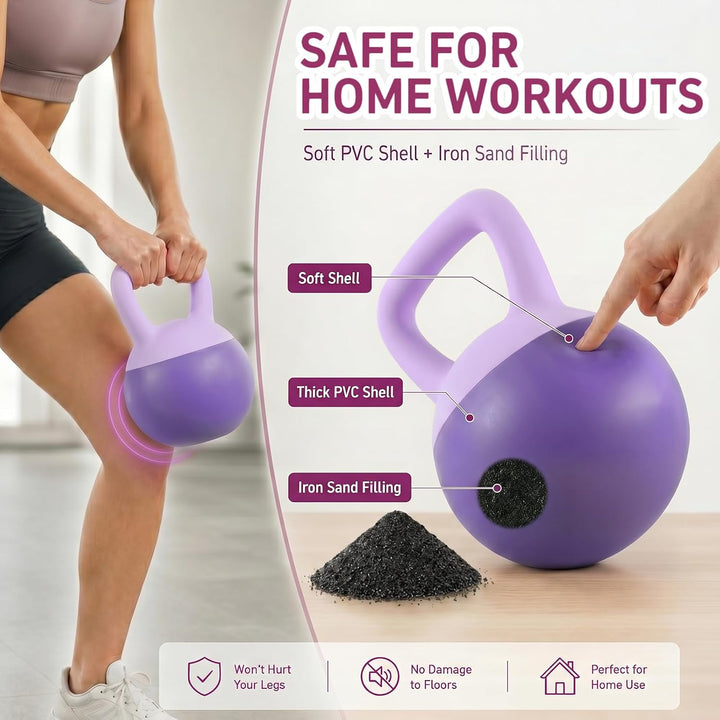 Soft Kettlebell 4-12kg - Bodenschonend und Leise, Eisensand-Kugelhantel mit ergonomischem Griff für