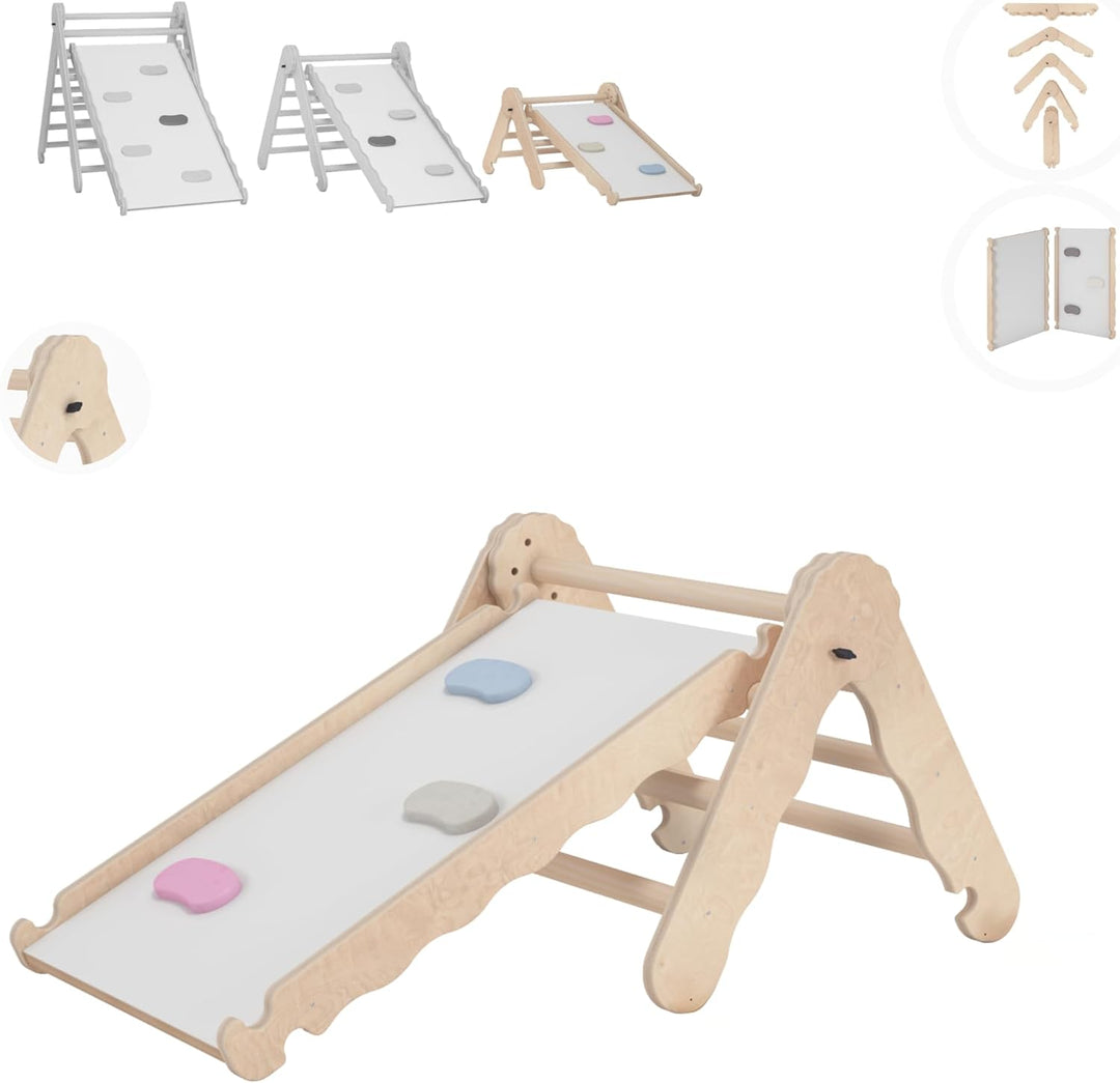 MAMOI® Klettergerüst Indoor, Kletterdreieck mit rutsche Holz, Baby Kinder Klettern, Kletterturm ruts