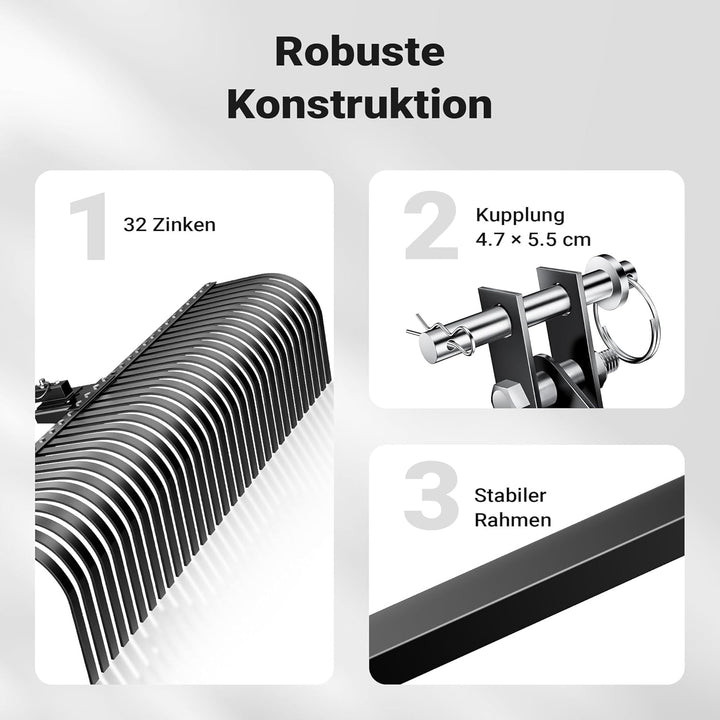 Wiltec Rasentraktor Heuharke mit 152 cm Arbeitsbreite, Heurechen mit 32 Harkenzinken, Rechen mit 3-P