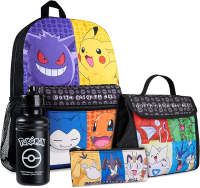 Pokemon Rucksack Kinder 4er Set Schulranzen Lunchbox Federmäppchen Wasserflasche 500ml Kinderrucksac