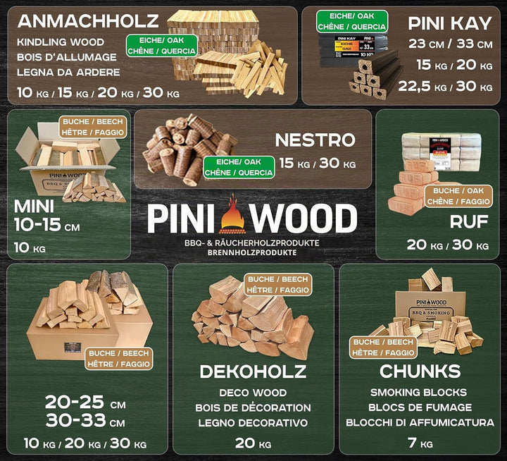 PINI Wood Chunks Buche OHNE RINDE 7 Kg Räucherklötze für Grill Smoker Pizzaofen