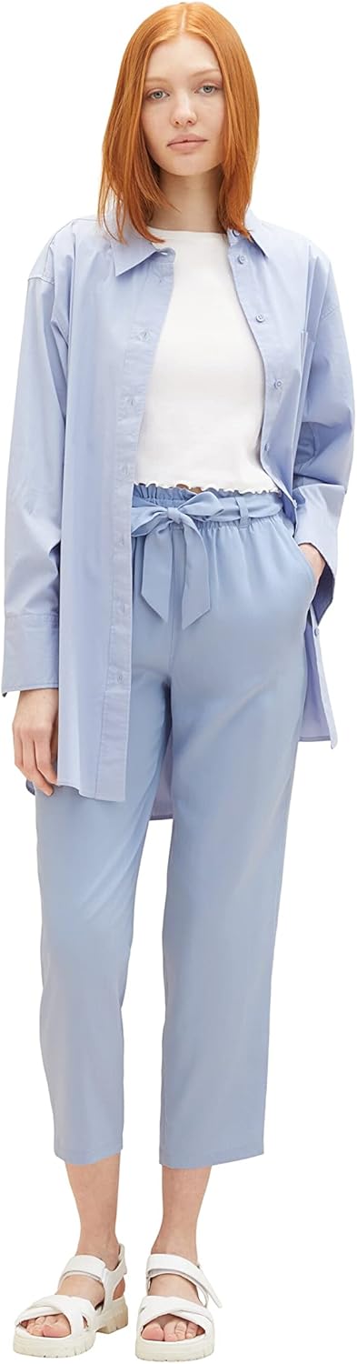 TOM TAILOR Denim Damen Relaxed Tapered Hose mit Bindegürtel M 12819 - Parisienne Blue, M 12819 - Par