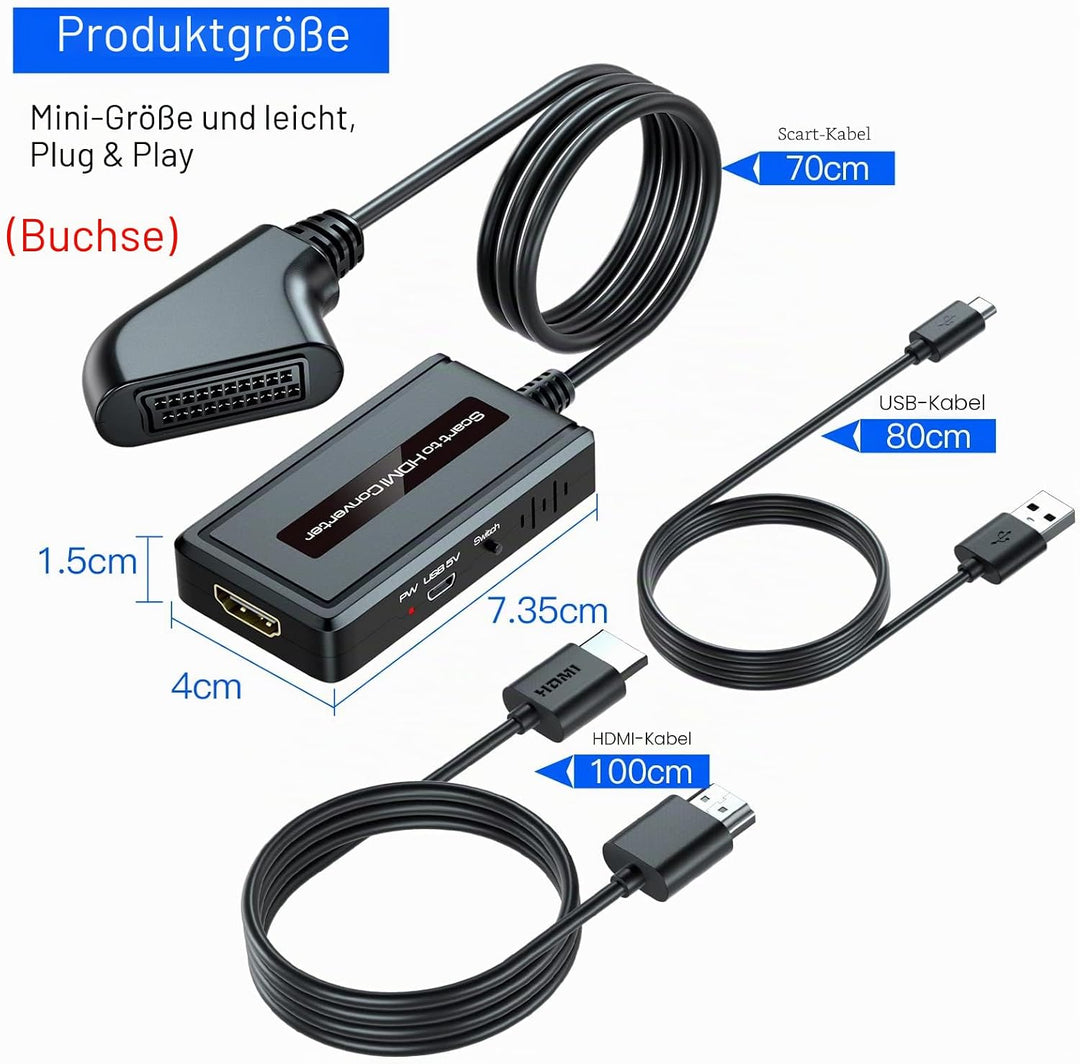 Weiblich Scart auf HDMI Konverter, Unterstützt 4: 3/16: 9/16: 10/Voll Seitenverhältnis und 720p/1080