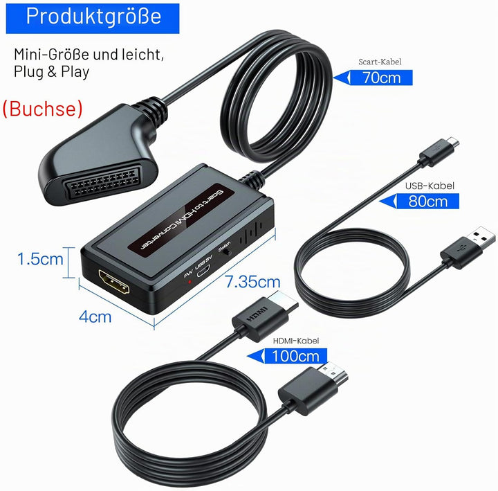 Weiblich Scart auf HDMI Konverter, Unterstützt 4: 3/16: 9/16: 10/Voll Seitenverhältnis und 720p/1080