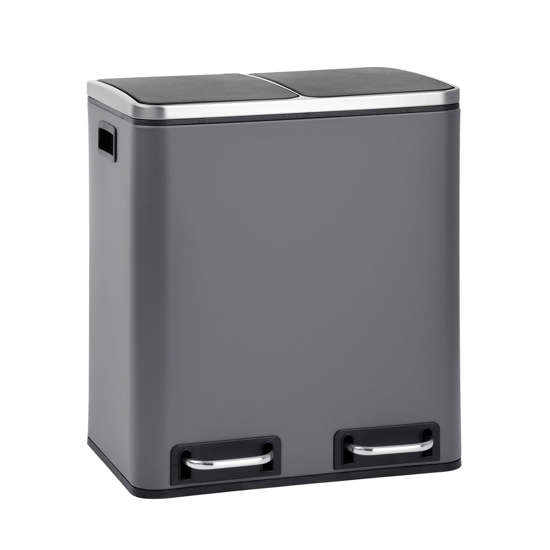 SVITA TM2X15 Treteimer 30 Liter Grau Abfalleimer Mülleimer Design Mülltrennung Papierkorb Küchen-Ord