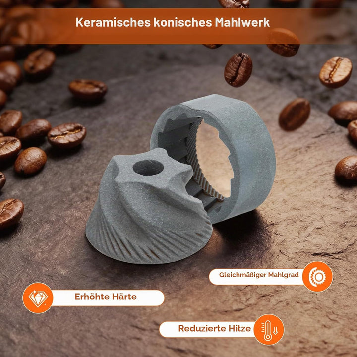 Kaffeemühle Manuell mit Keramischem Mahlwerk, 40 Präzise Einstellbare Mahlgrade für French Press, Po