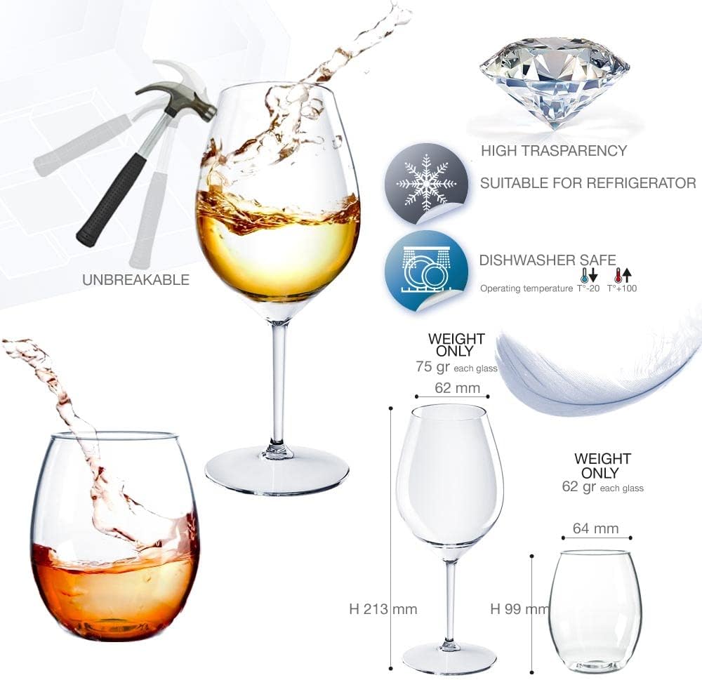 Doimoflair Weingläser aus Kunststoff bruchsicher Weinbecher Trinkgläser Cocktailglas Plastik 51 cl.