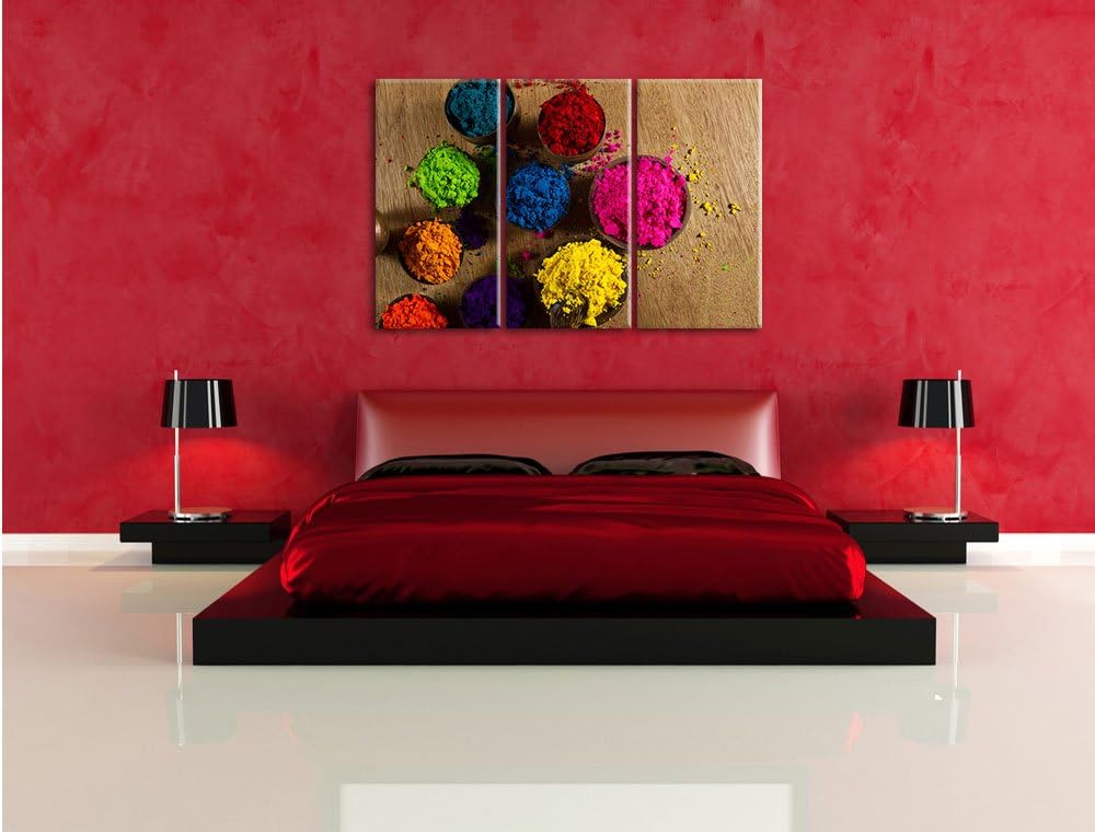 Pixxprint Indisches Farbpulver als Leinwandbild | Grösse: 3 Teilig (120x80) | Wandbild| Kunstdruck |