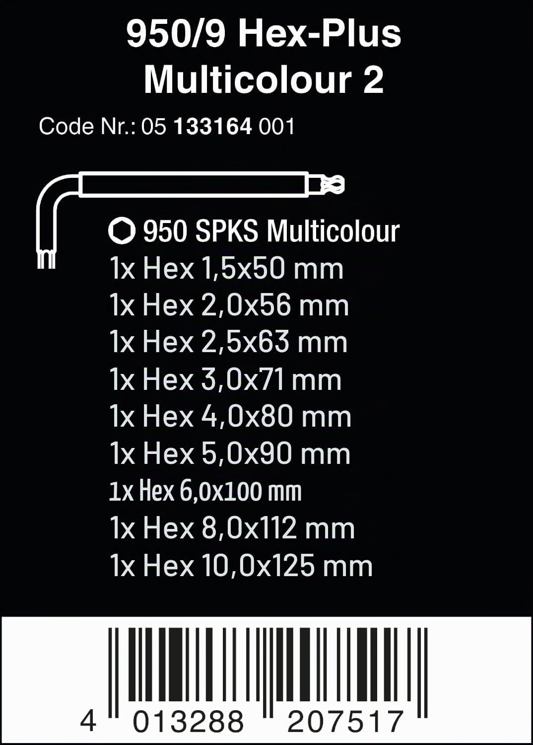 Wera Winkelschlüsselsatz 967 SPKL/9 TORX® BO Multicolour, BlackLaser, 9-teilig, 05073599001 &amp; 051331