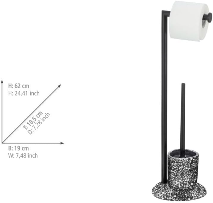 WENKO WC-Garnitur Terrazzo, inklusive WC-Bürste in Schwarz mit auswechselbarem Bürstenkopf und Rolle