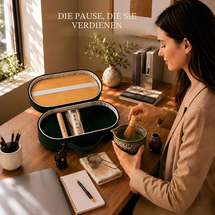 Matcha-Set, 10-teilig, Koffer, Grün, Service schwarz Tasche Grün/Service Schwarz 10, Tasche Grün/Ser