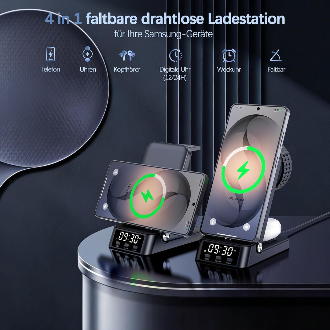 Induktive Ladestation für Samsung,4-in-1 Wireless Charger für Galaxy | S26/S25 Ultra/S24 Ultra/Z Fli