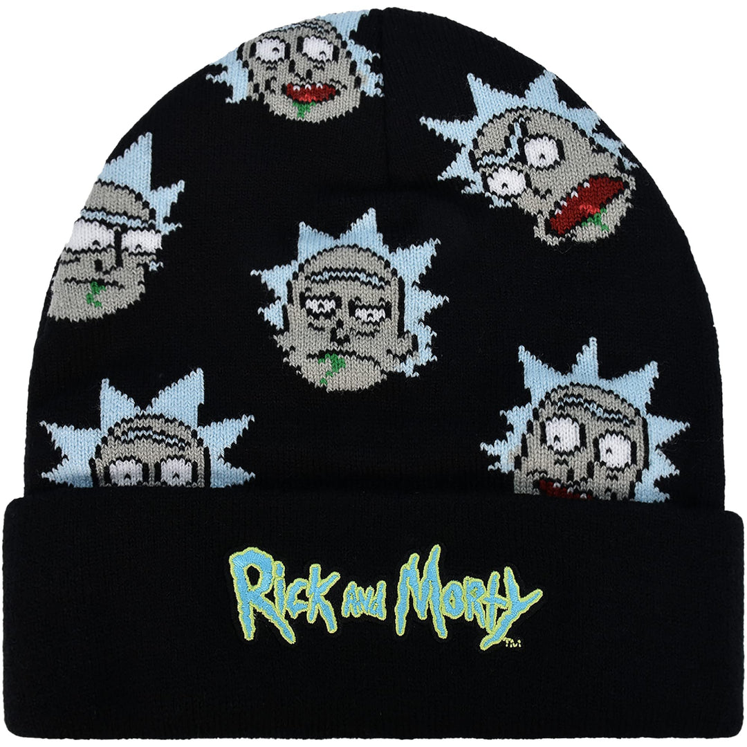Concept One Unisex-Erwachsene Morty Logo and Rick Sanchez Head Knitted Cuff Beanie-Mtze, schwarz, Ei