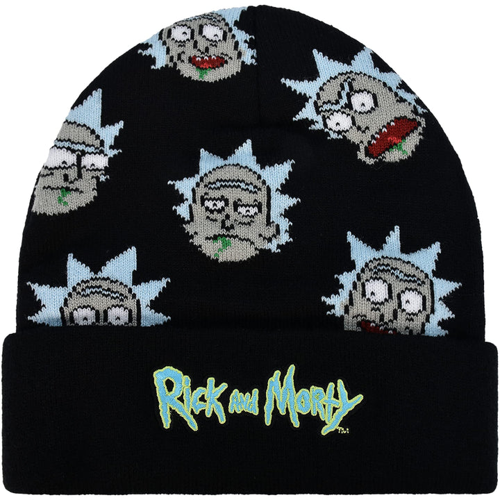Concept One Unisex-Erwachsene Morty Logo and Rick Sanchez Head Knitted Cuff Beanie-Mtze, schwarz, Ei